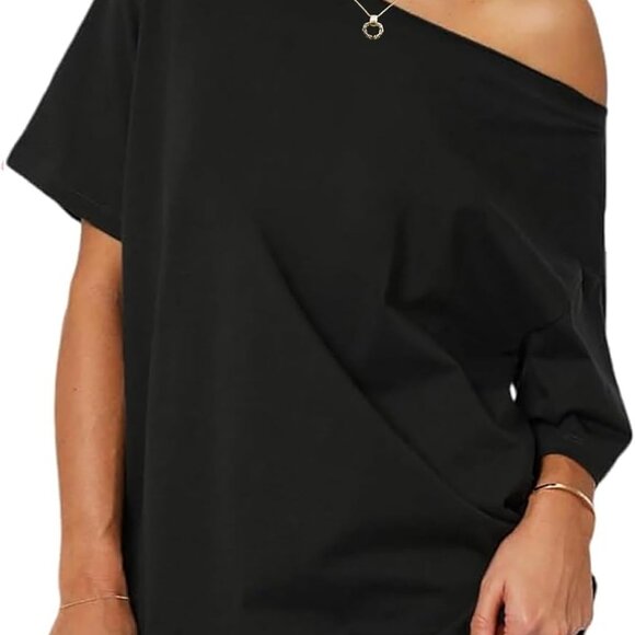 Women's Off Shoulder Top Oversized Cotton Spandex Summer Casual Party Wear - Picture 1 of 4